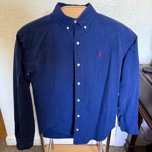 Polo Ralph Lauren Navy Button Down Shirt Red Pony Youth Large 16/18
